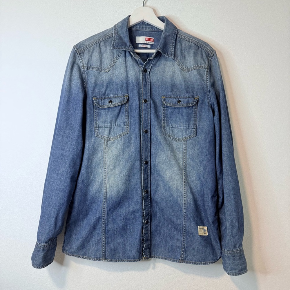 Mustang Denim Button Down Shirt Slim Fit Blue Size M